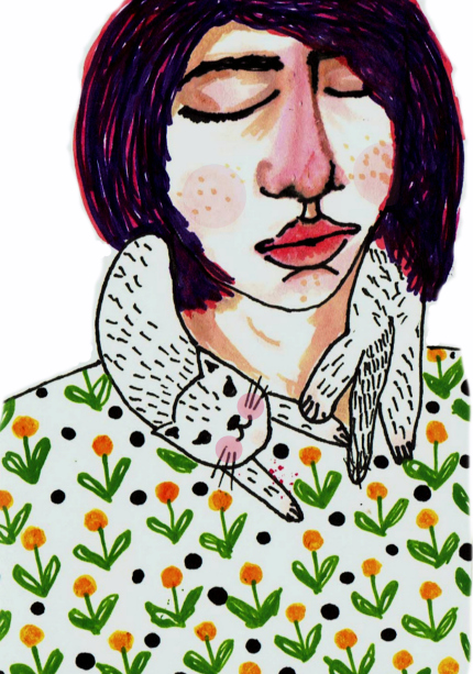 girl with cat illustration